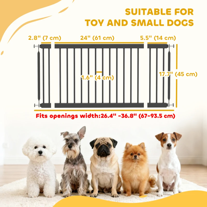 PawHut 26"-37" Dog Gate, Adjustable Pet Gate, Fits 18" Tall with 2 Extension, Pressure Mount Kit for Stairs and Doorways, Black