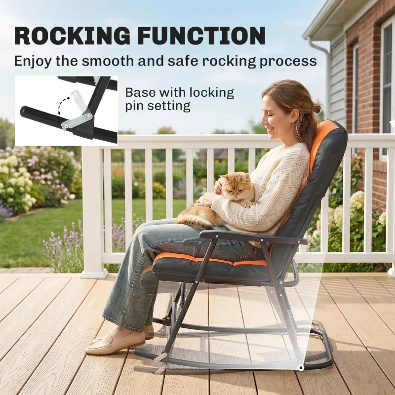 Outsunny 3-Piece Outdoor Foldable Rocking Chair Set, Orange