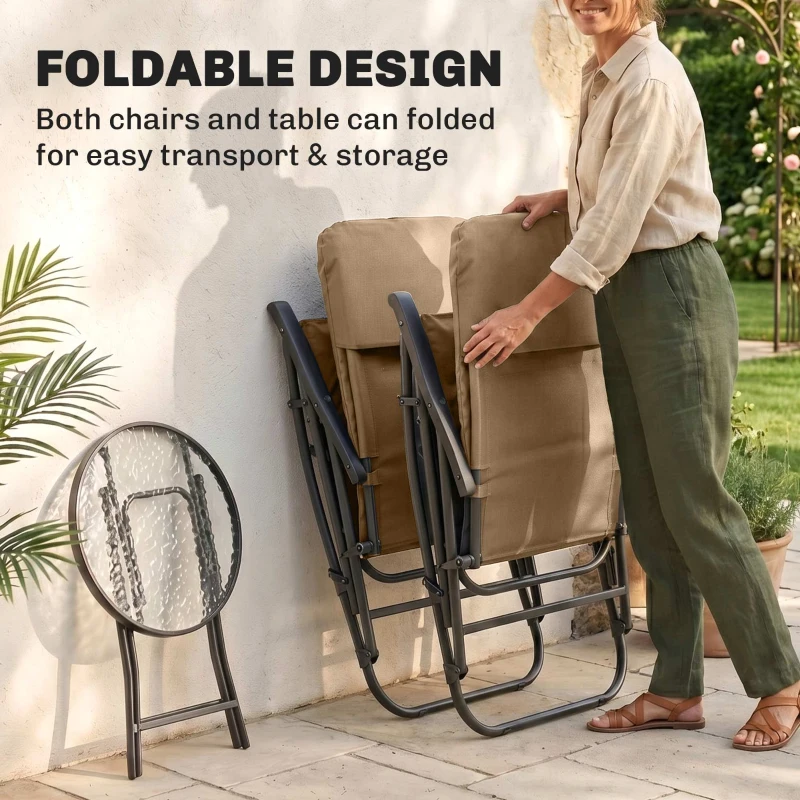 Outsunny 3-Piece Outdoor Foldable Rocking Chair Set, Light Brown