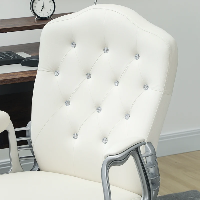 Vinsetto Vanity Office Chair, Velvet Computer Desk Chair with Swivel Wheels, Adjustable Height, Tilt Function, Off-White