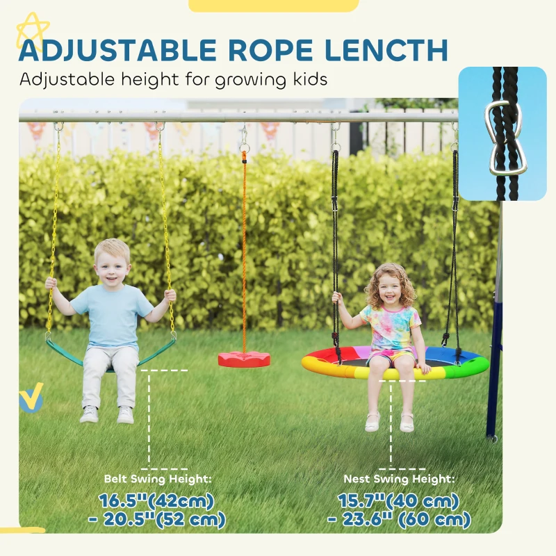 Qaba 5-in-1 Kids Swing Set with Slide, Swings and Glider for Backyard, 770lbs Capacity, for Ages 3-8, Multicolour