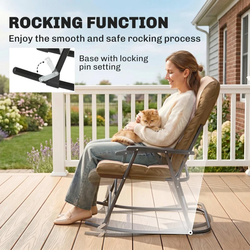 Outsunny 3-Piece Outdoor Foldable Rocking Chair Set, Light Brown