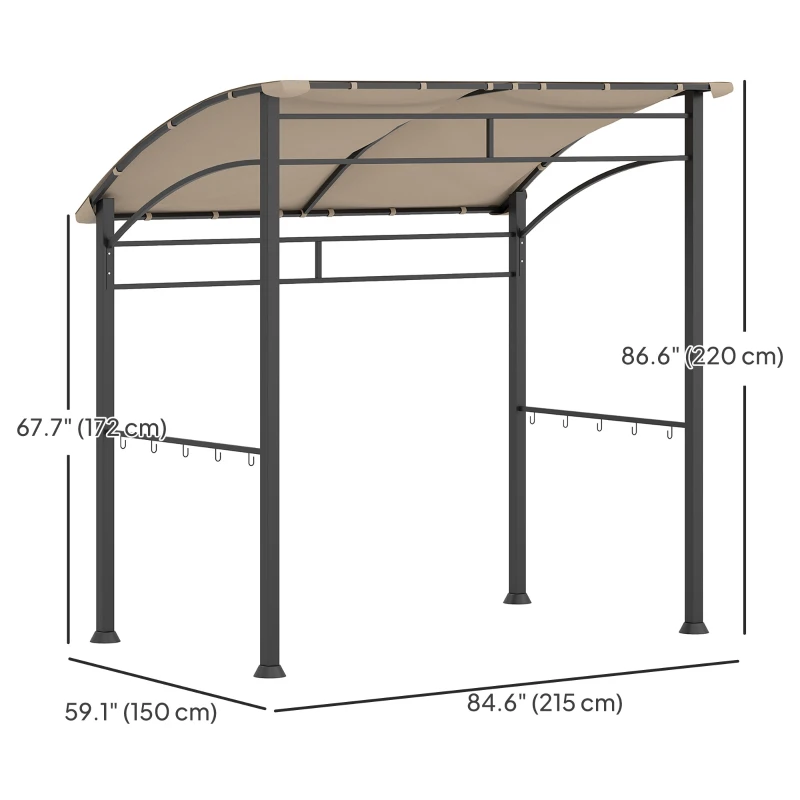 Outsunny 7' x 5' BBQ Grill Gazebo Tent, Garden Grill Canopy with Steel Frame and Hooks, Outdoor Sun Shade, Khaki