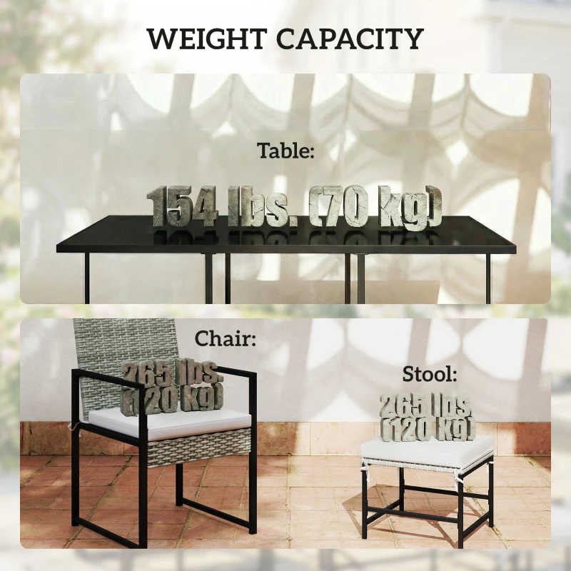 Outsunny 11 Pieces Wicker Patio Dining Set, Rattan Outdoor Furniture Set with 6 Armchairs, 4 Stools, Light Grey