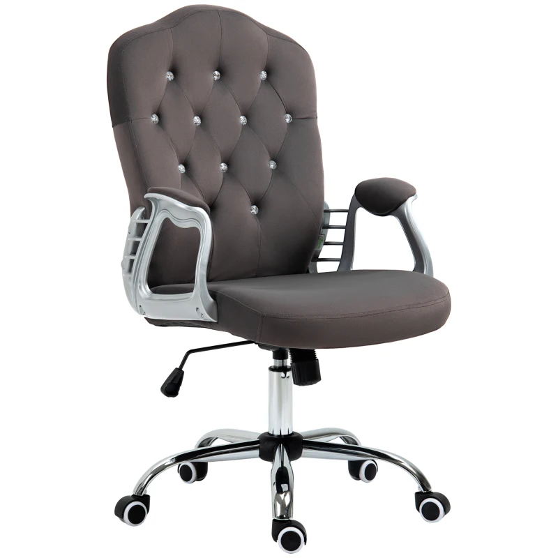 Vinsetto Office Chair, Velvet Computer Desk Chair with Swivel Wheels, Adjustable Height, Tilt Function, Button Tufted, Dark Grey