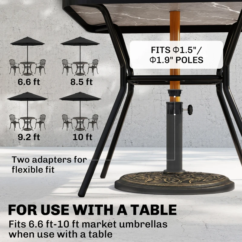 Outsunny 18" 20 lbs Round Resin Umbrella Base Stand Market Parasol Holder with Decorative Rose Floral Pattern & Easy Setup, for Φ1.5", Φ1.89" Pole, for Lawn, Deck, Backyard, Garden, Bronze