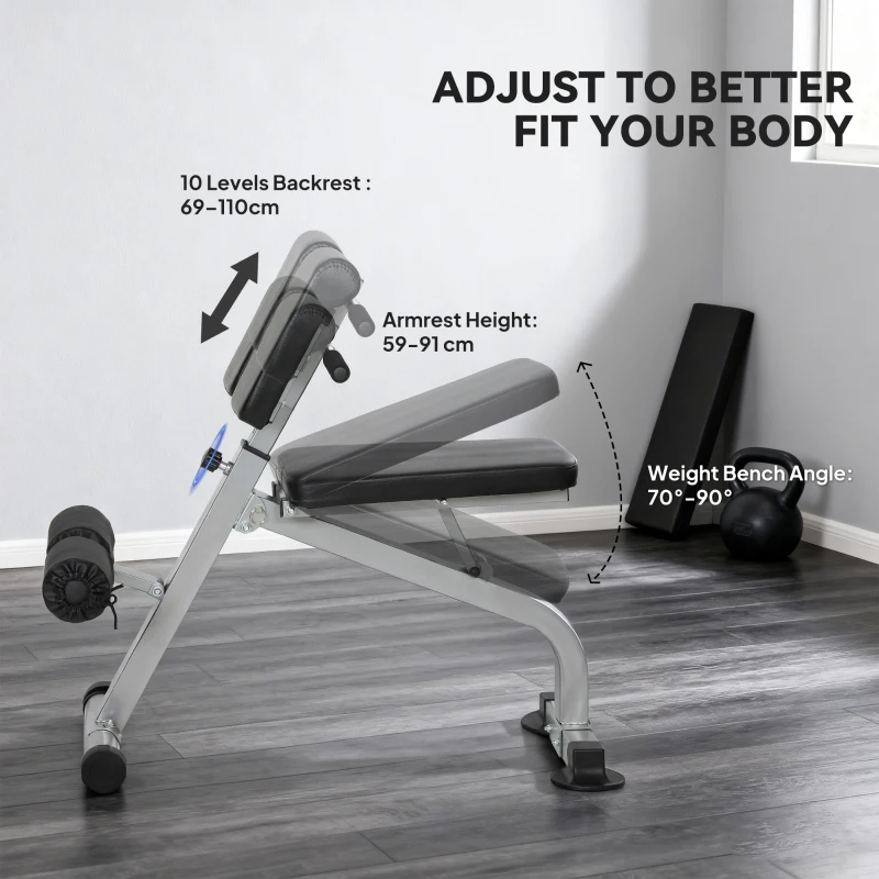 Soozier Roman Chair Back Extension Machine, Height Adjustable Hyperextension Bench, 38" x 26.8" x 27.2–43.3", Silver Tone