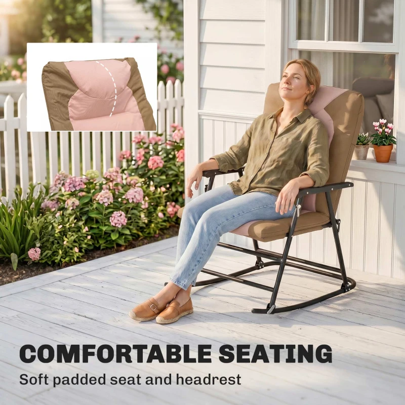 Outsunny 3-Piece Outdoor Foldable Rocking Chair Set, Light Brown