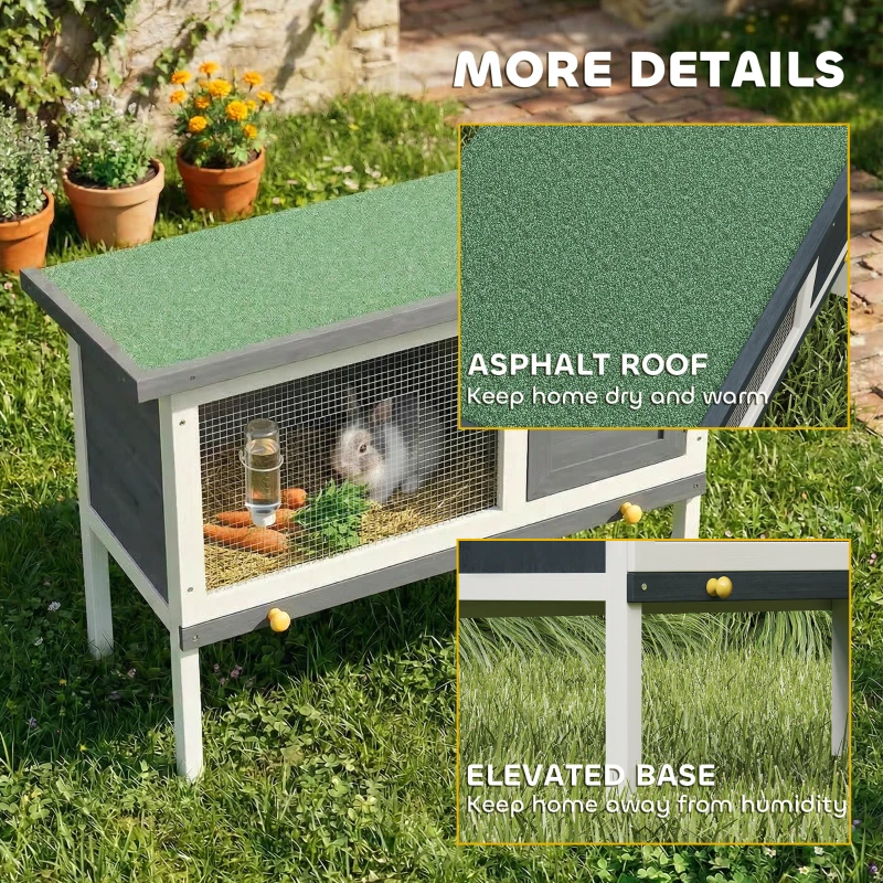 PawHut Wooden Rabbit Hutch, Guinea Pig Hutch with Asphalt Roof, Outdoor Elevated Bunny House for Rabbits, Chinchillas