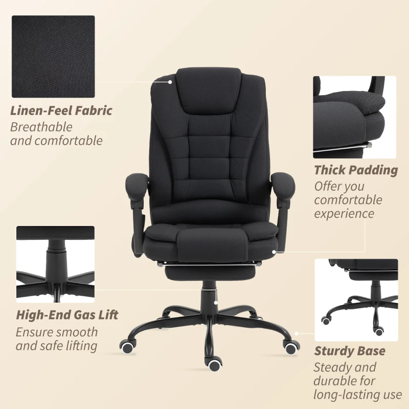 Vinsetto 7-Point Vibrating Massage Chair, Reclining Office Chair with Footrest, Reclining Back, Adjustable Height, Black