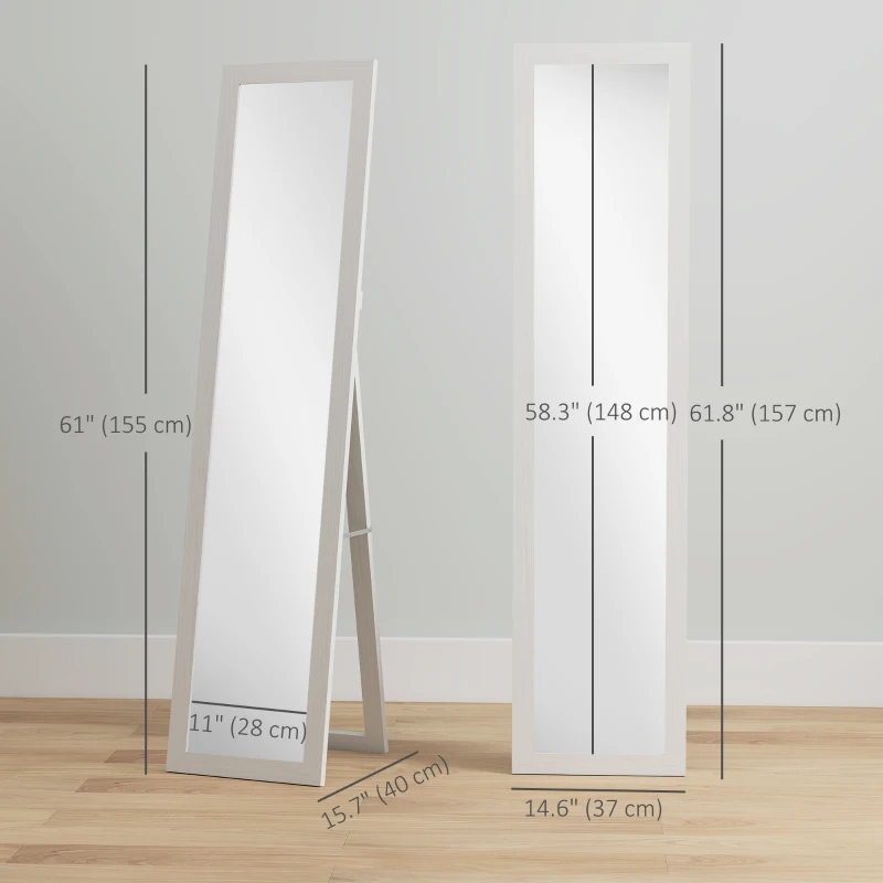 HOMCOM 15" x 62" Full Length Mirror for Bedroom, Free Standing Dressing Mirror, Wall Mirror for Living Room, White
