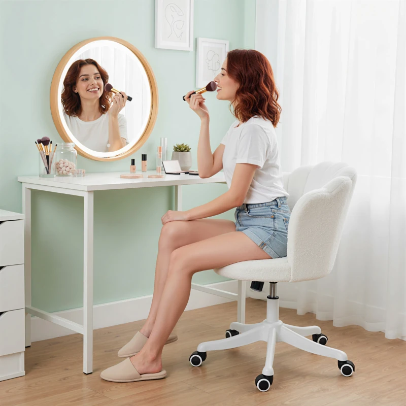 HOMCOM Office Chair, Armless Swivel Desk Chair with Adjustable Height, Backrest, Tilt Function for Office, Vanity, Cream White