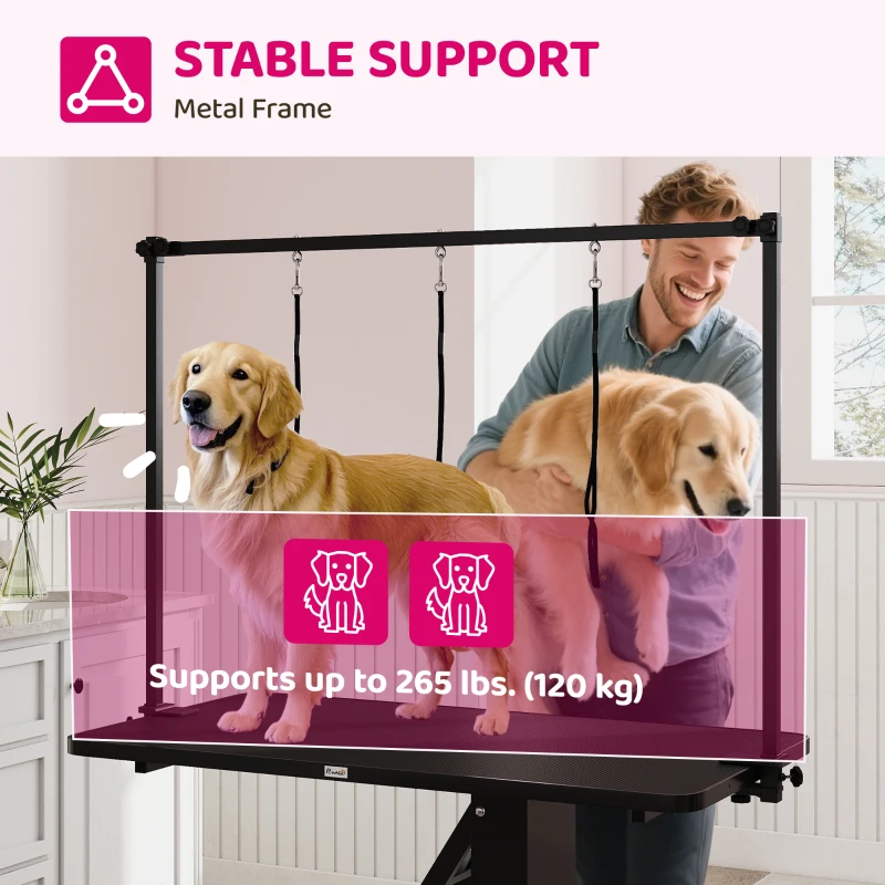 PawHut 43" L Hydraulic Dog Grooming Table, Z-Lift Height Adjustable Pet Grooming Table with Noose and Non-Slip Tabletop