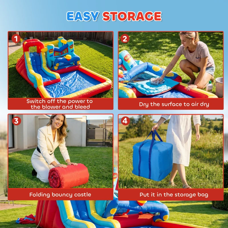 Qaba 14.3 x 8FT Inflatable Bounce House, 4 in 1 Bouncy Castle with Slide, Climbing Wall, Jumping Area, Pool and Blower