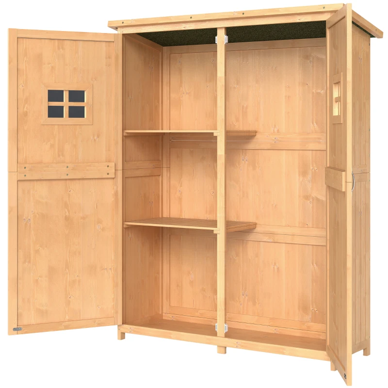 Outsunny 4x1.5ft Wooden Garden Storage Shed, Outdoor Tool Cabinet Organizer with Windows and Double Door, Nature Wood