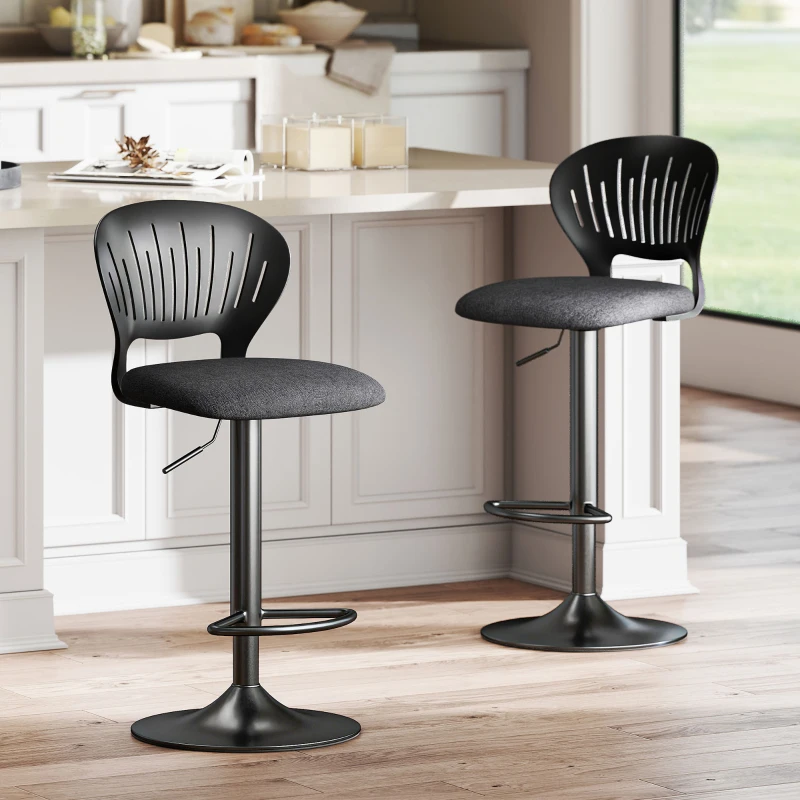 HOMCOM Bar Stools Set of 2, Modern Swivel Counter Height Barstools with Footrest and Hollow Backrest, Black