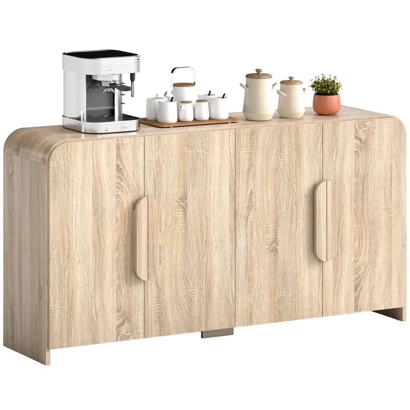 HOMCOM Sideboard Buffet Cabinet, 62" Modern Kitchen Storage Cabinet with Soft-Close Doors and Adjustable Shelves, Natural Wood