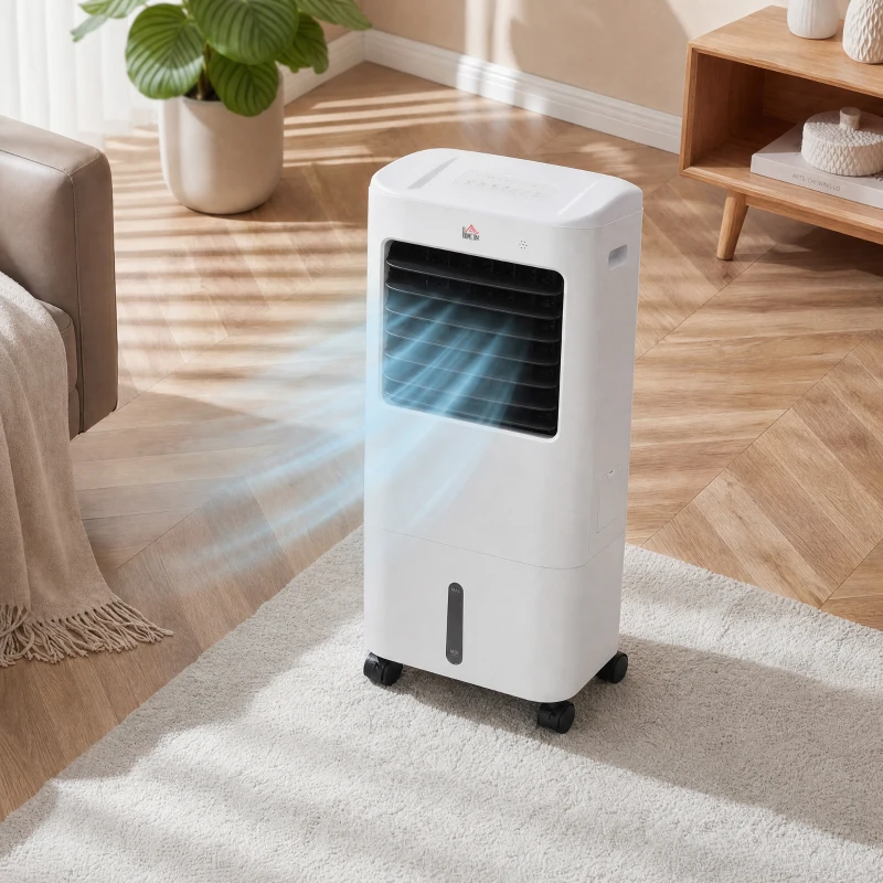 HOMCOM Cooling Fan for Bedroom with Ice Pack, Tower Fan with Remote Control, 3 Modes, 3 Speeds, 7.5H Timer, White