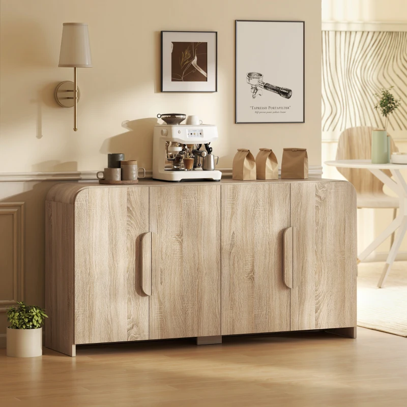 HOMCOM Sideboard Buffet Cabinet, 62" Modern Kitchen Storage Cabinet with Soft-Close Doors and Adjustable Shelves, Natural Wood