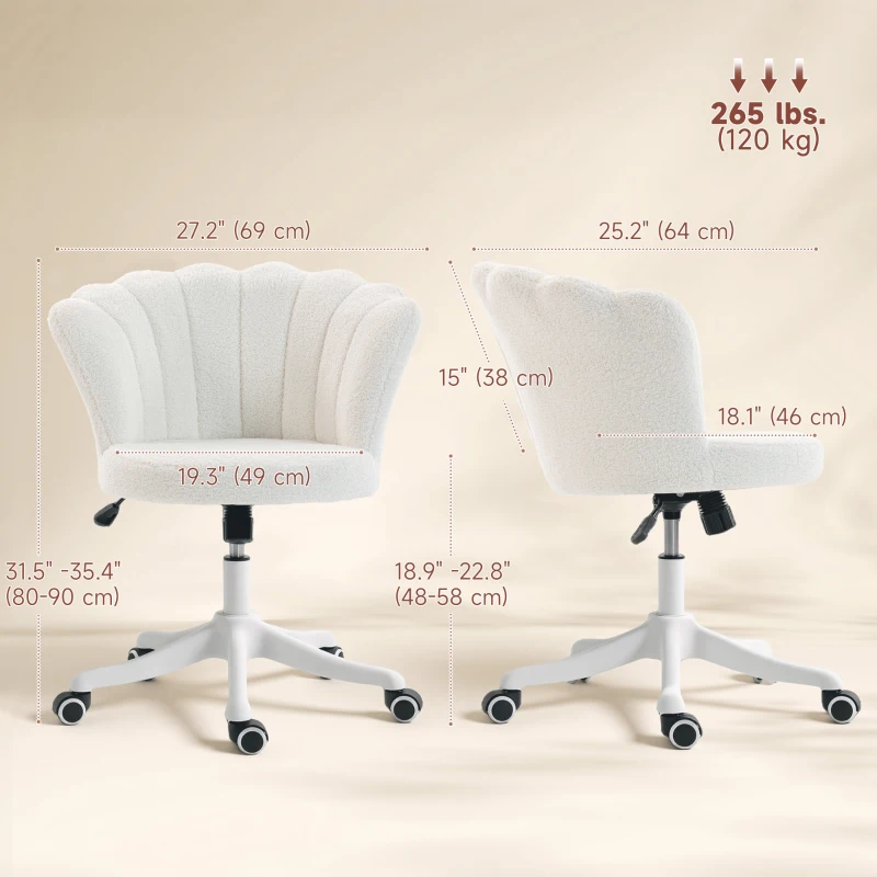 HOMCOM Office Chair, Armless Swivel Desk Chair with Adjustable Height, Backrest, Tilt Function for Office, Vanity, Cream White