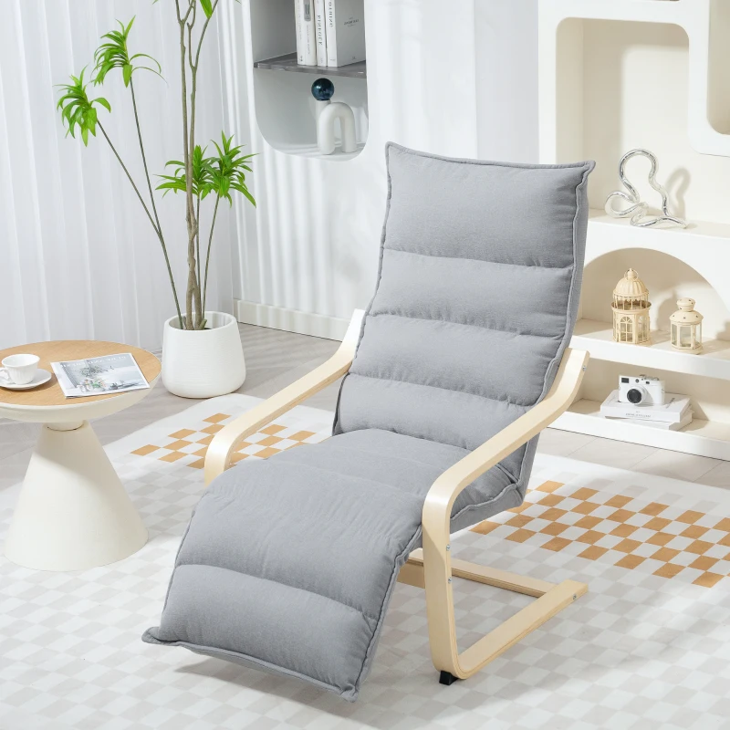 HOMCOM Accent Chair, Velvet Upholstered Living Room Chair with Footrest, Wood Frame, Light Grey
