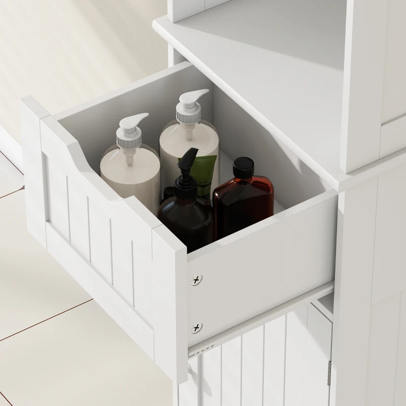 HOMCOM 67" Tall Bathroom Storage Cabinet, Narrow Bathroom Cabinet with LED Light, Adjustable Shelf, Open Compartment, Drawer