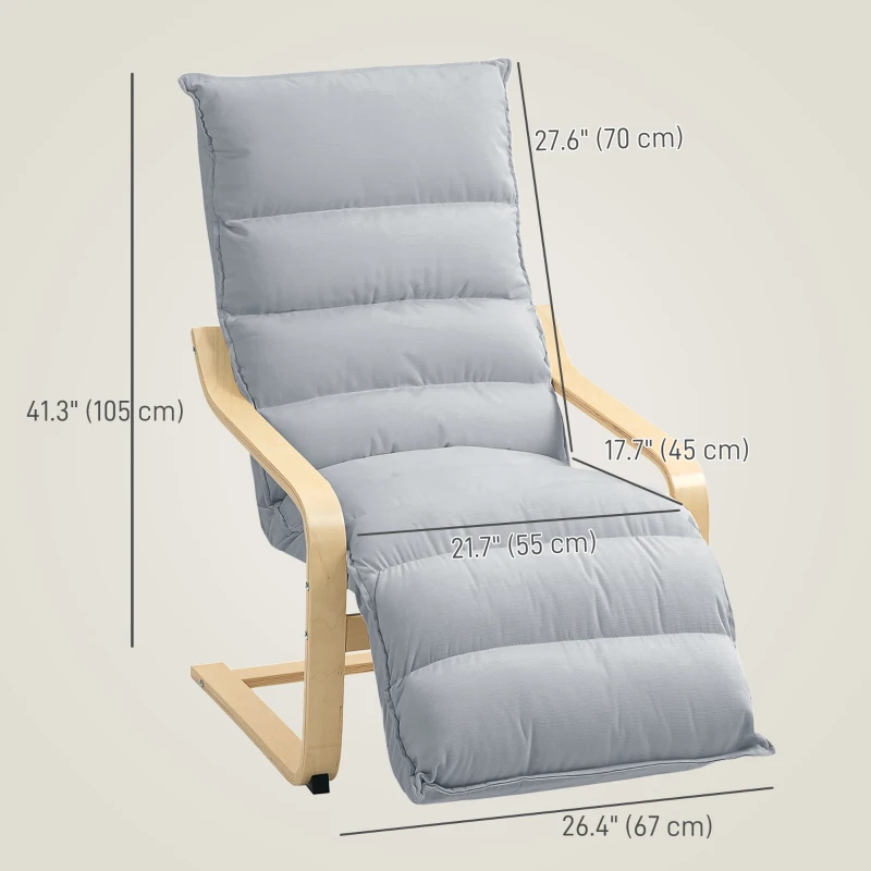 HOMCOM Accent Chair, Velvet Upholstered Living Room Chair with Footrest, Wood Frame, Light Grey