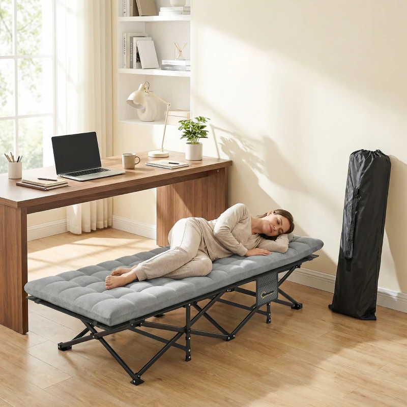 Outsunny Set of 2 Camping Cot with Soft Pad, 32" Extra Wide Folding Cots with Non-Slip Feet and Carry Bag, Grey