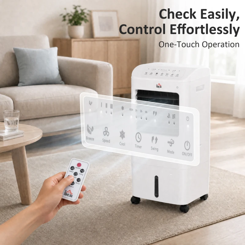 HOMCOM Cooling Fan for Bedroom with Ice Pack, Tower Fan with Remote Control, 3 Modes, 3 Speeds, 7.5H Timer, White