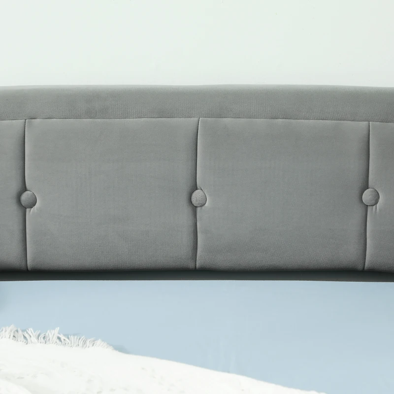 HOMCOM Upholstered Twin Size Trundle Bed, Velvet Twin to King Day Bed with Pop Up Trundle, Headboard and 2 Pockets, Light Grey