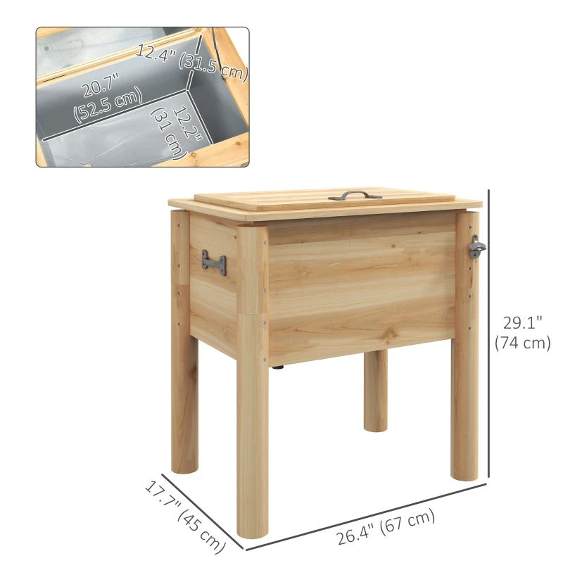Outsunny 54-Qt Wooden Patio Cooler, Outdoor Cooler Table with Bottle Opener and 3 Handles, Natural