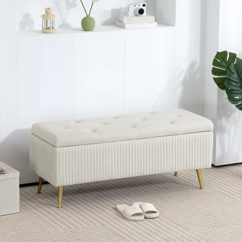 HOMCOM Storage Ottoman Bench, 43 Inch Large Storage Chest with Steel Legs and Padded Seat, Foot Rest, Load 485 lbs, Beige
