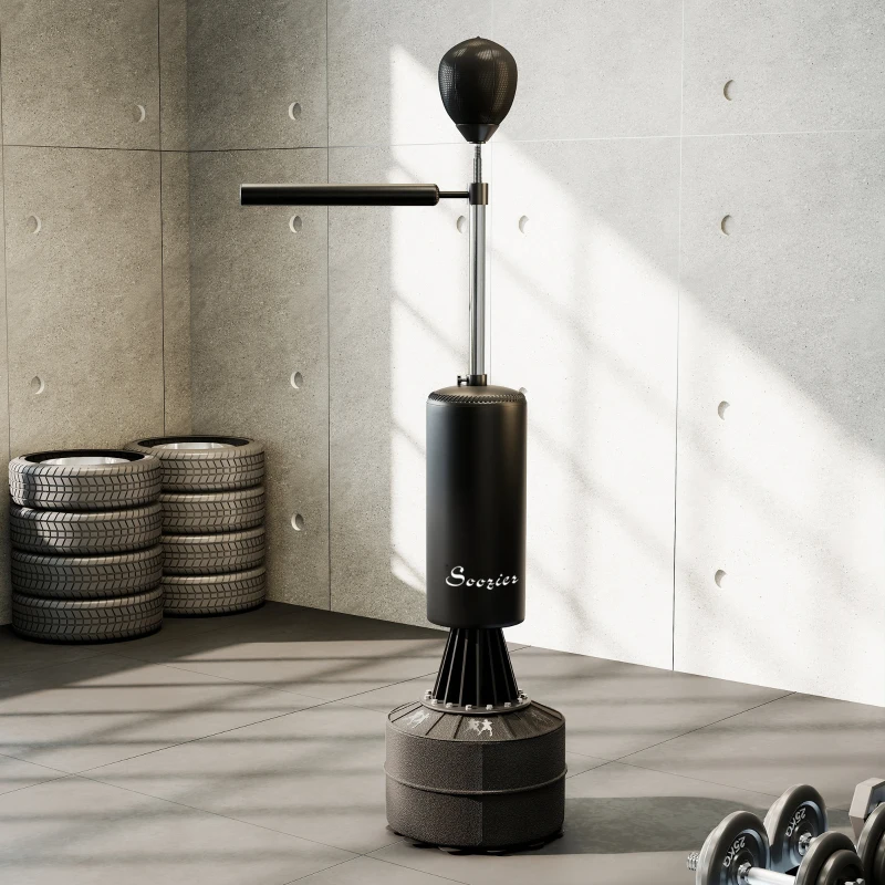 Soozier Freestanding Boxing Punch Bag Stand with 360° Rotating Flexible Arm, Speed Ball, Waterable and Sandable Base, Black