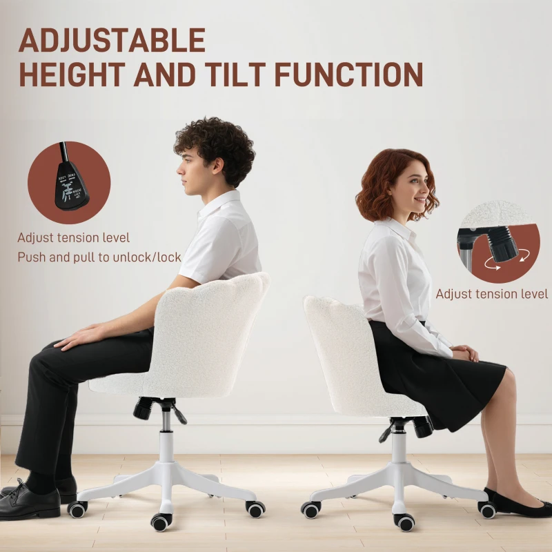 HOMCOM Office Chair, Armless Swivel Desk Chair with Adjustable Height, Backrest, Tilt Function for Office, Vanity, Cream White