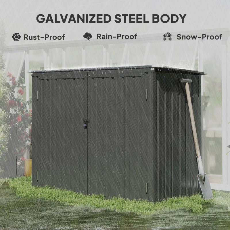 Outsunny Outdoor Storage Shed Lockable Galvanized Steel Garbage Bin Shed Lift-up Lid for 2 Trash Cans
