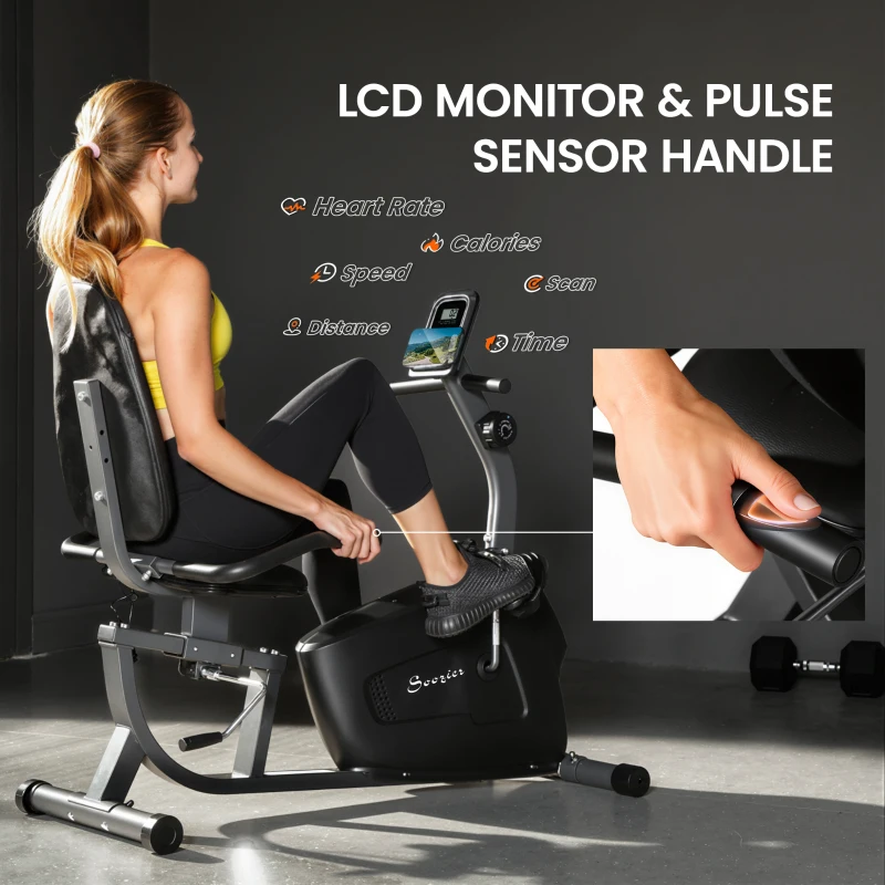 Soozier Recumbent Exercise Bike with 8-Level Magnetic Resistance, LCD Monitor, Heart Rate Handle and Adjustable Seat