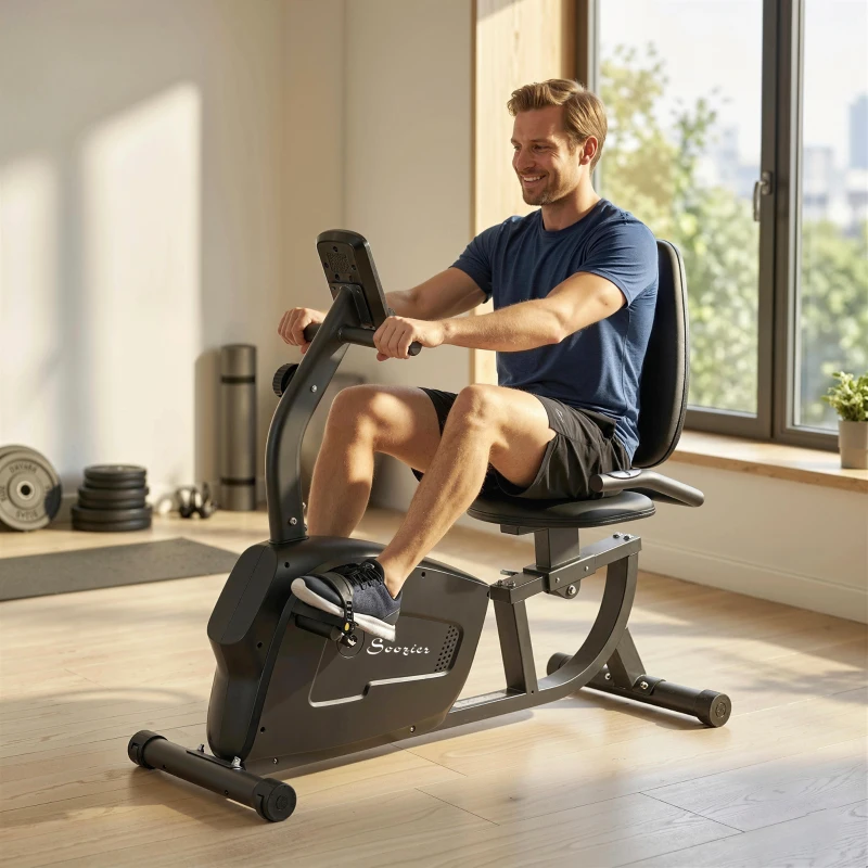 Soozier Recumbent Exercise Bike with 8-Level Magnetic Resistance, LCD Monitor, Heart Rate Handle and Adjustable Seat