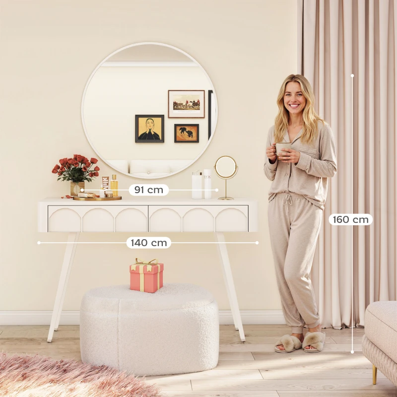 HOMCOM 36" Round Mirror, Bathroom Wall Mirror with Metal Frame, Decorative Vanity Mirror for Living Room, Bedroom, White
