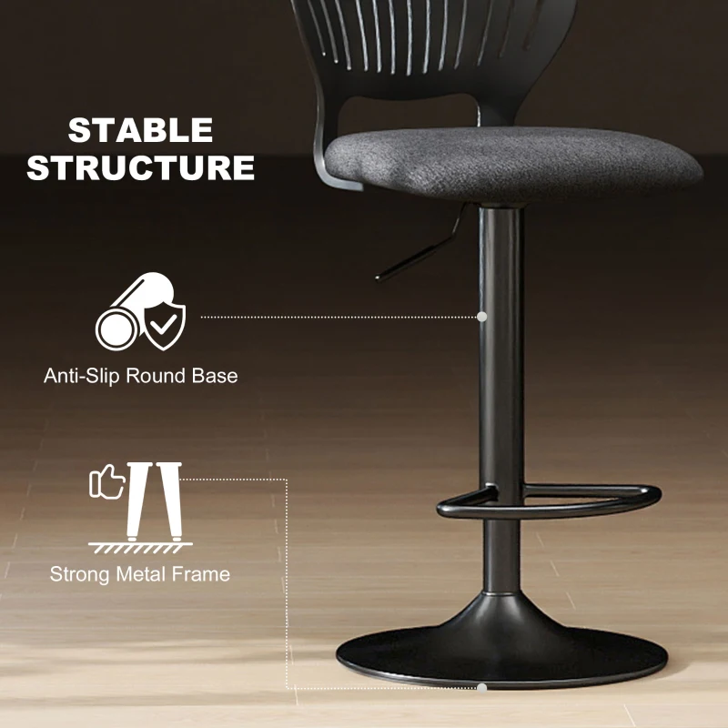 HOMCOM Bar Stools Set of 2, Modern Swivel Counter Height Barstools with Footrest and Hollow Backrest, Black