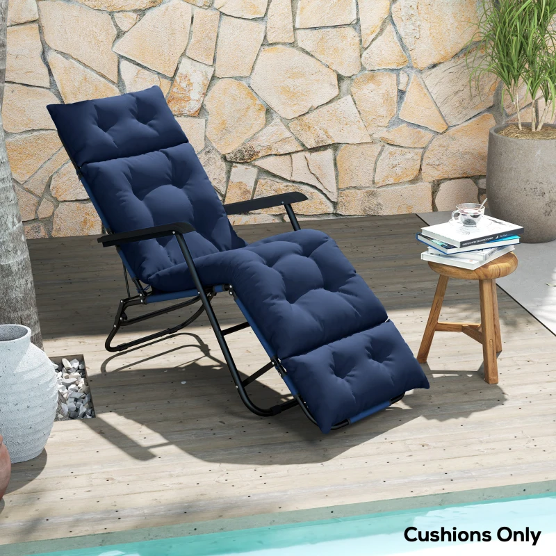 Outsunny Patio Lounge Chair Cushion, Tufted Thick Outdoor Chaise Lounge Cushion with Ties, 74.8" x 22" x 4", Navy Blue