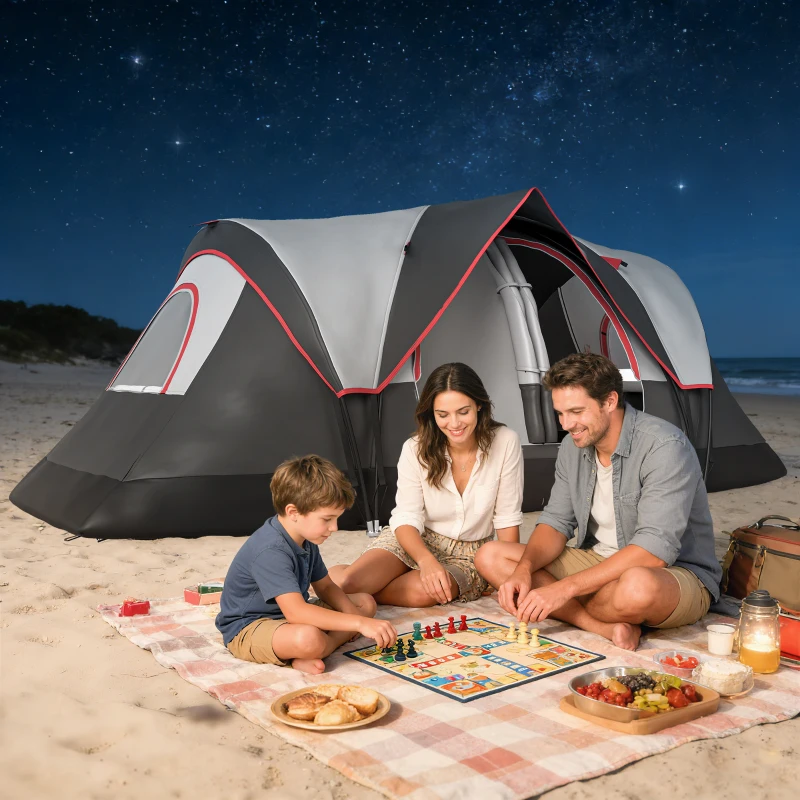 Outsunny Camping Tent for 6-8 Man with 2000mm Waterproof Rainfly and Carry Bag for Fishing Hiking Festival, Dark Grey
