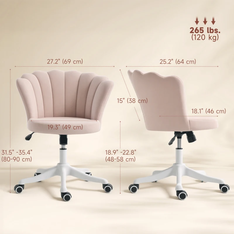 HOMCOM Office Chair, Armless Swivel Desk Chair with Adjustable Height, Backrest, Tilt Function for Office, Vanity, Pink
