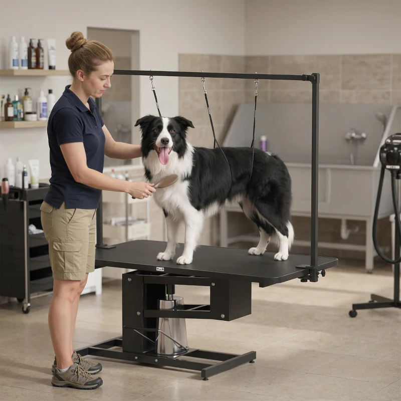 PawHut 43" L Hydraulic Dog Grooming Table, Z-Lift Height Adjustable Pet Grooming Table with Noose and Non-Slip Tabletop