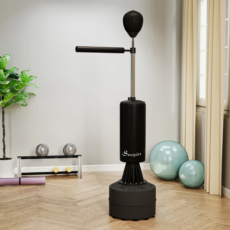 Soozier Freestanding Boxing Punch Bag Stand with 360° Rotating Flexible Arm, Speed Ball, Waterable and Sandable Base, Black