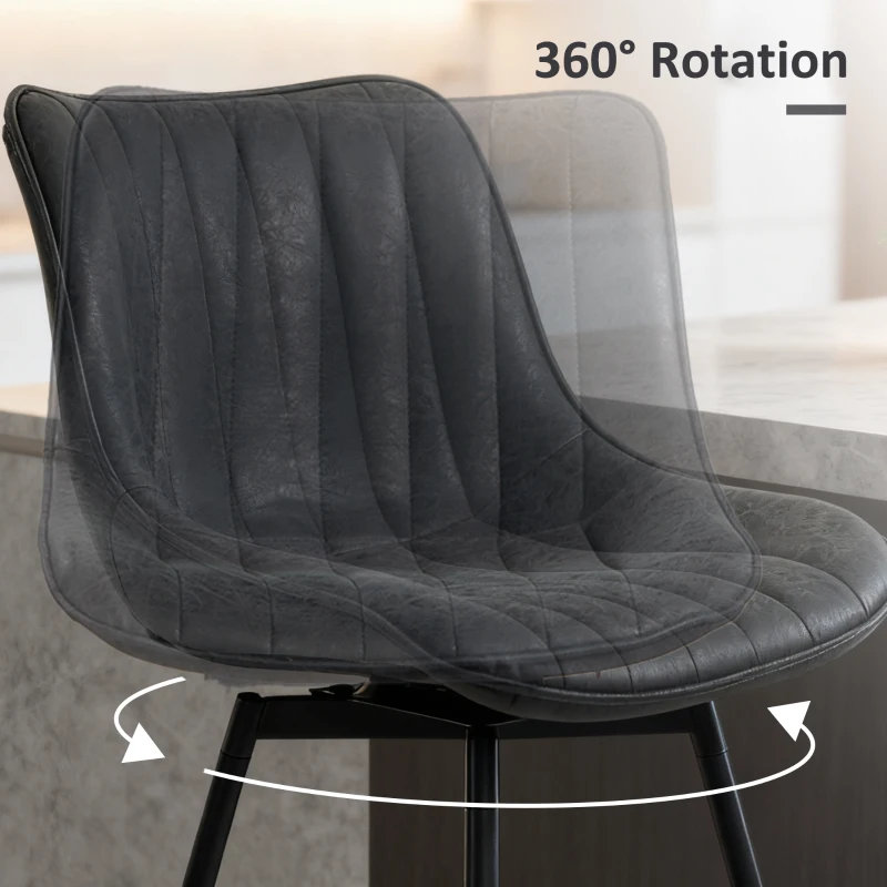 HOMCOM Set of 2 Counter Height Barstools, PU Leather Upholstered Bar Stools with Backrest, Footrest and Steel Legs, Black