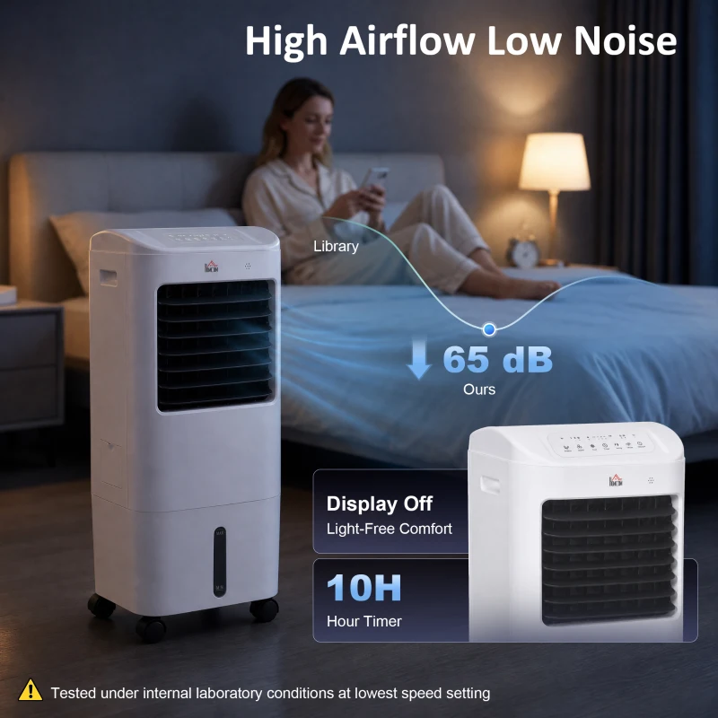 HOMCOM Cooling Fan for Bedroom with Ice Pack, Tower Fan with Remote Control, 3 Modes, 3 Speeds, 7.5H Timer, White