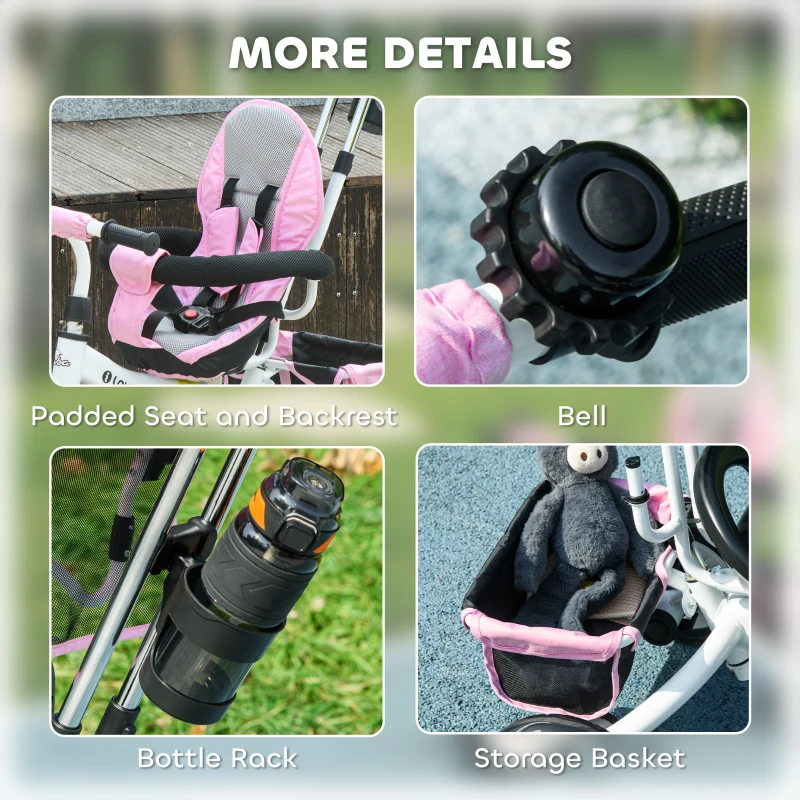 Qaba 6 in 1 Toddler Tricycle Stroller with Basket, Canopy, 5-point Safety Harness, for 12-60 Months, Pink