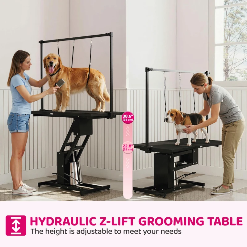 PawHut 43" L Hydraulic Dog Grooming Table, Z-Lift Height Adjustable Pet Grooming Table with Noose and Non-Slip Tabletop