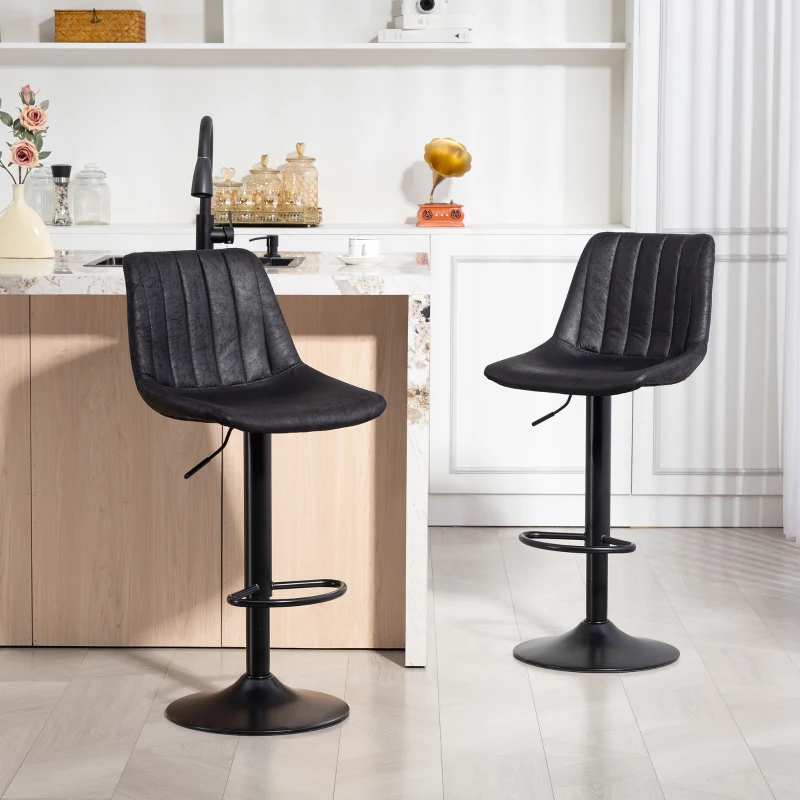 HOMCOM Counter Height Bar Stools Set of 2, Adjustable Height Bar Chairs with Swivel Seat, Leathaire Upholstery, Black