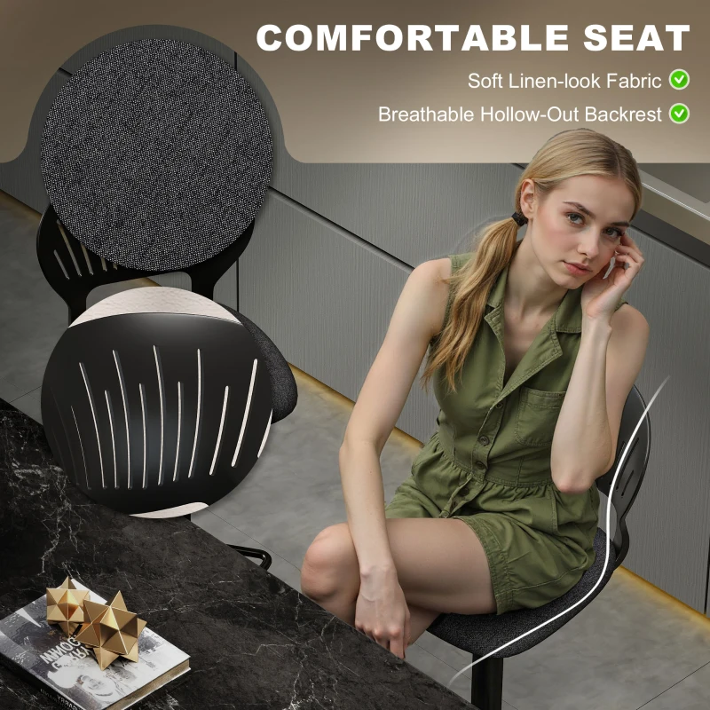 HOMCOM Bar Stools Set of 2, Modern Swivel Counter Height Barstools with Footrest and Hollow Backrest, Black
